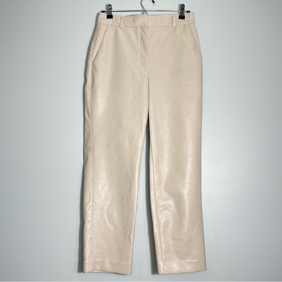 Babaton Pants - ARITZIA BABATON Women's Ivory Off-White Faux Leather Pants Tapered Leg Size 6
